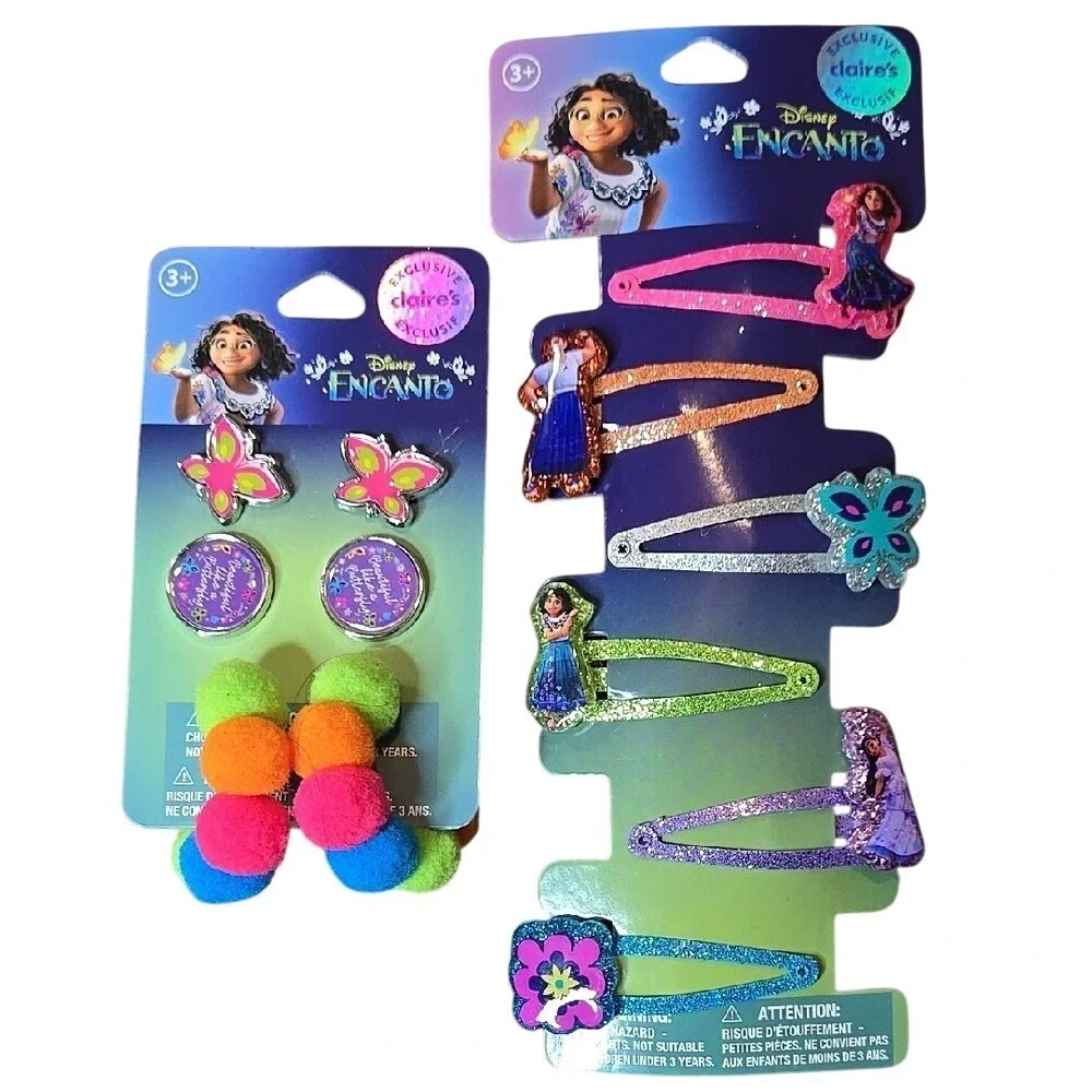 Disney Encanto Earrings and Hair Clips Bundle, 2 Earrings, 6 Hair Barrettes, New